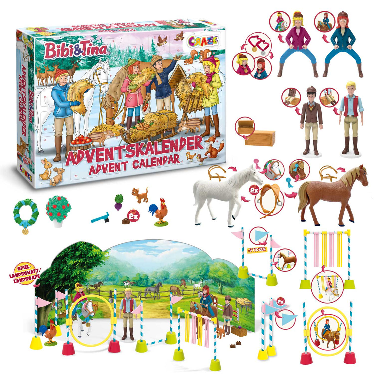 Bibi & Tina Adventskalender für Kinder – 24 Überraschungen mit Figuren & Accessoires | CRAZE