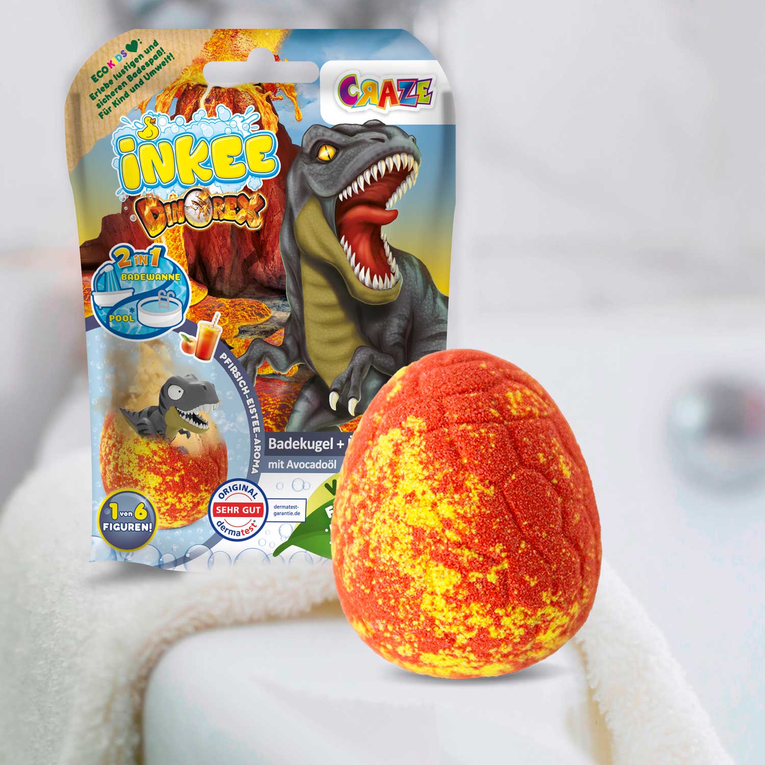 INKEE - Dino Überraschungs-Badekugel
