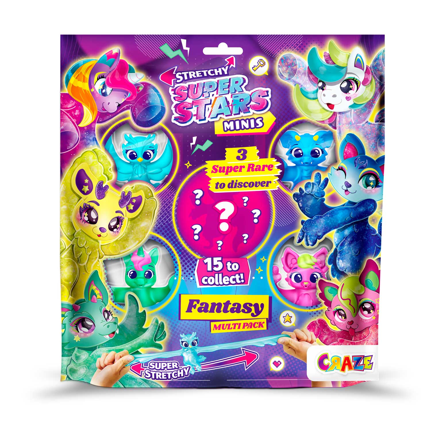 CRAZE Stretchy Superstars Minis Multipack Fantasy – 5 Personaggi Elastici Per Bambini, Con Adesivi, Uno è Super Raro!