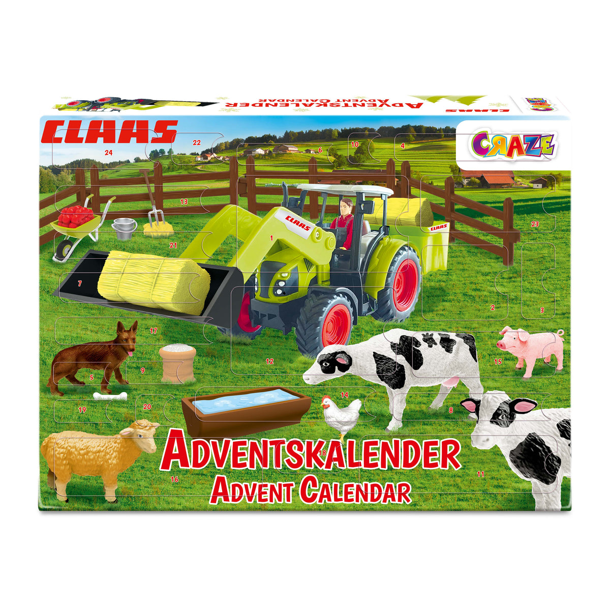 CLAAS Adventskalender – Bauernhof-Spielset mit Traktor & 24 Überraschungen.