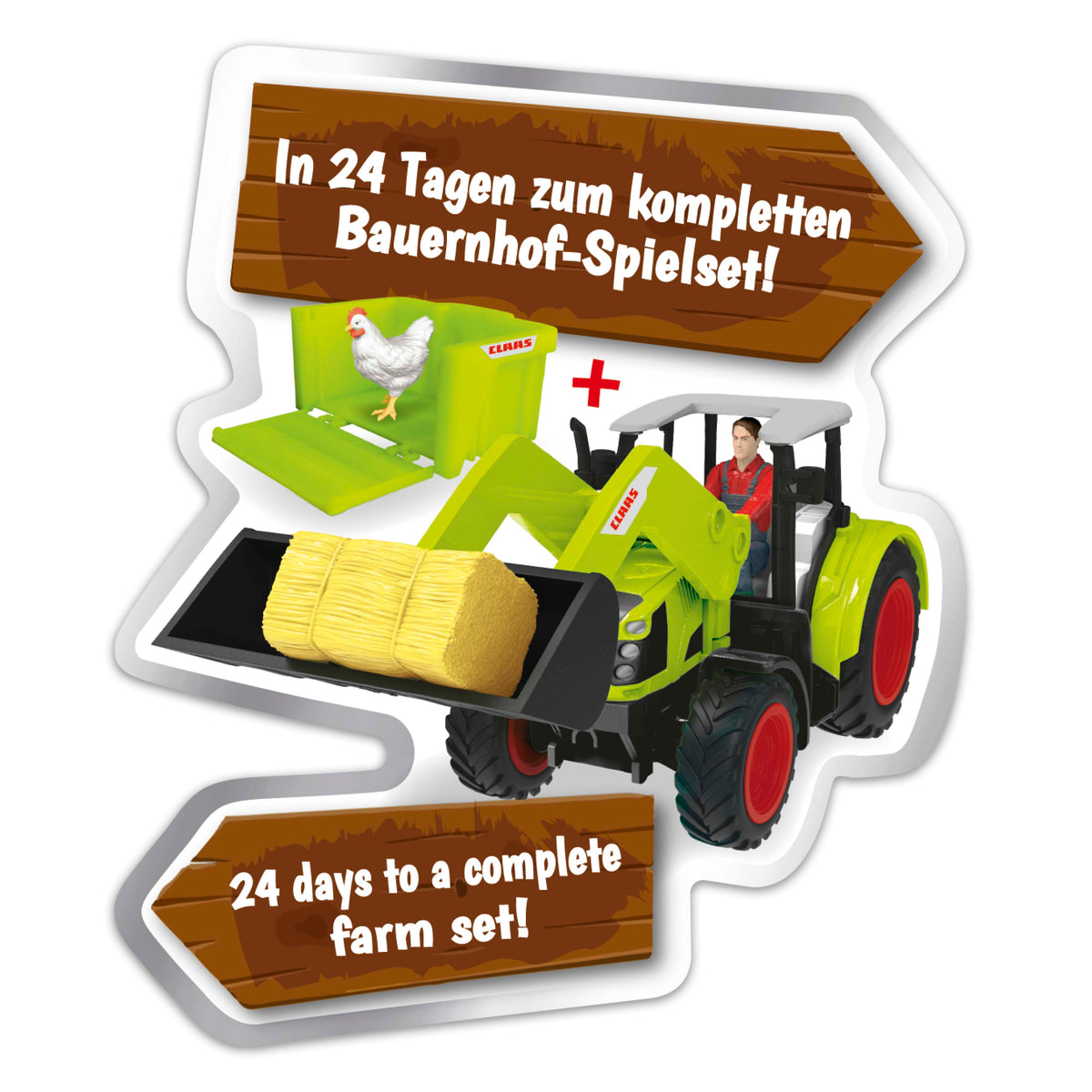 CLAAS Adventskalender – Bauernhof-Spielset mit Traktor & 24 Überraschungen.