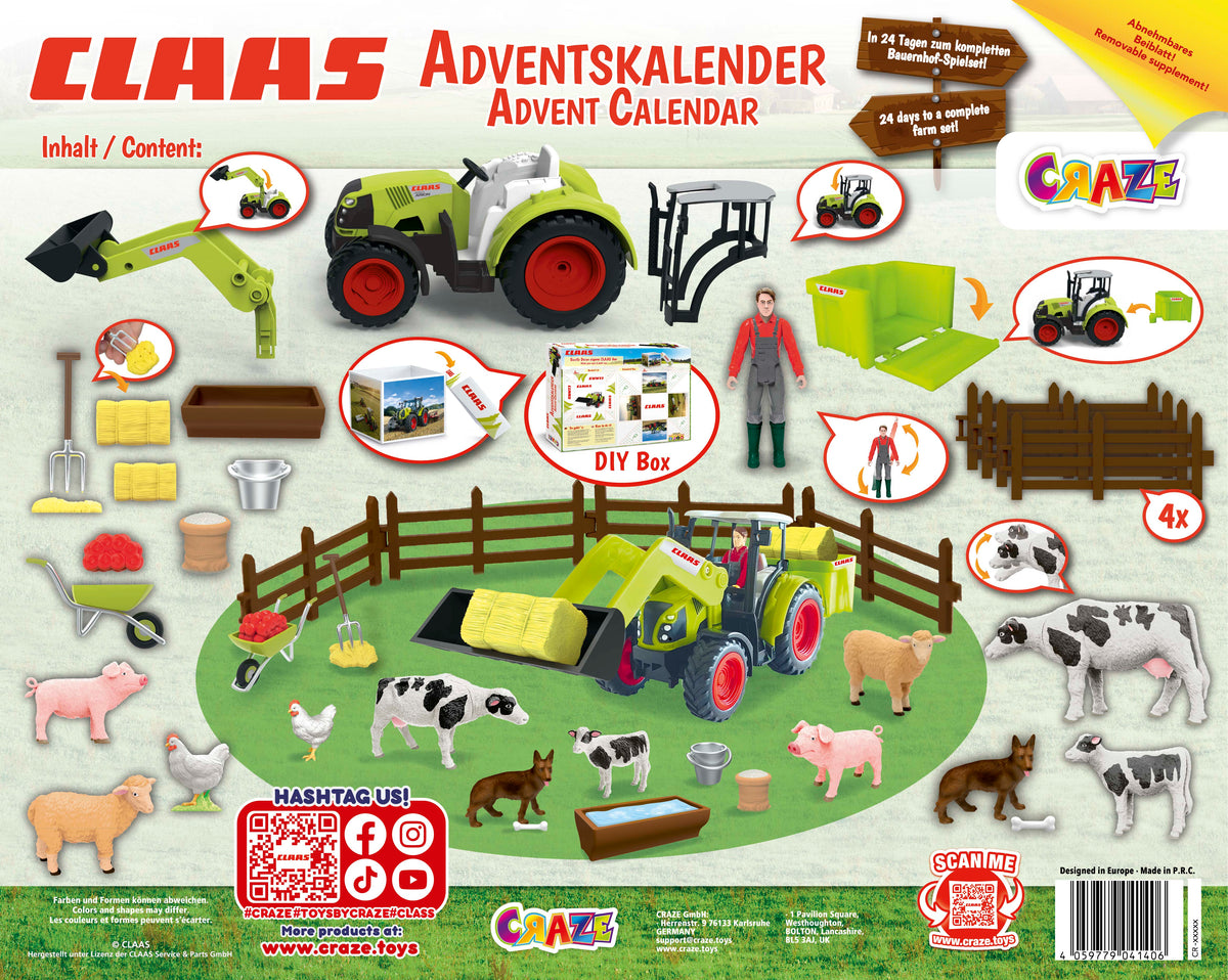 CLAAS Adventskalender – Bauernhof-Spielset mit Traktor & 24 Überraschungen.