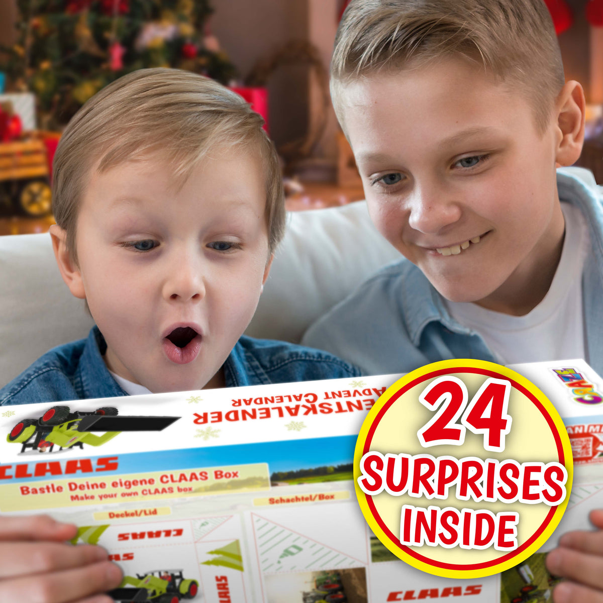 CLAAS Adventskalender – Bauernhof-Spielset mit Traktor & 24 Überraschungen.