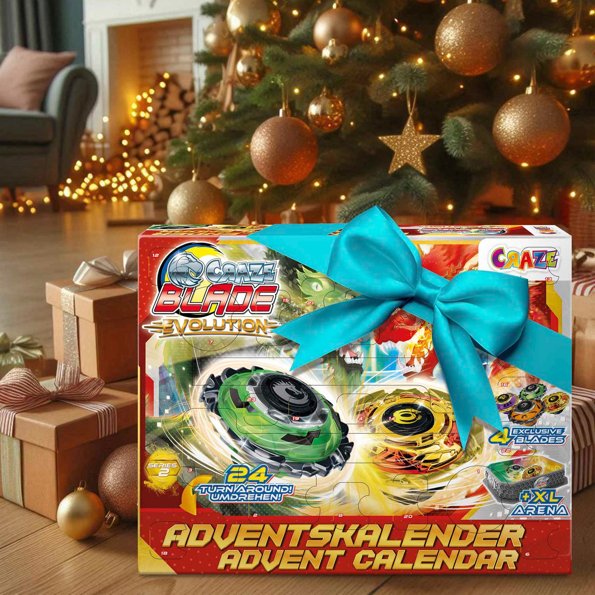 CRAZE BLADE Adventskalender – Kampfkreisel mit XL Battle Arena, 2 Startern & 24 Überraschungen, ab 8 Jahren