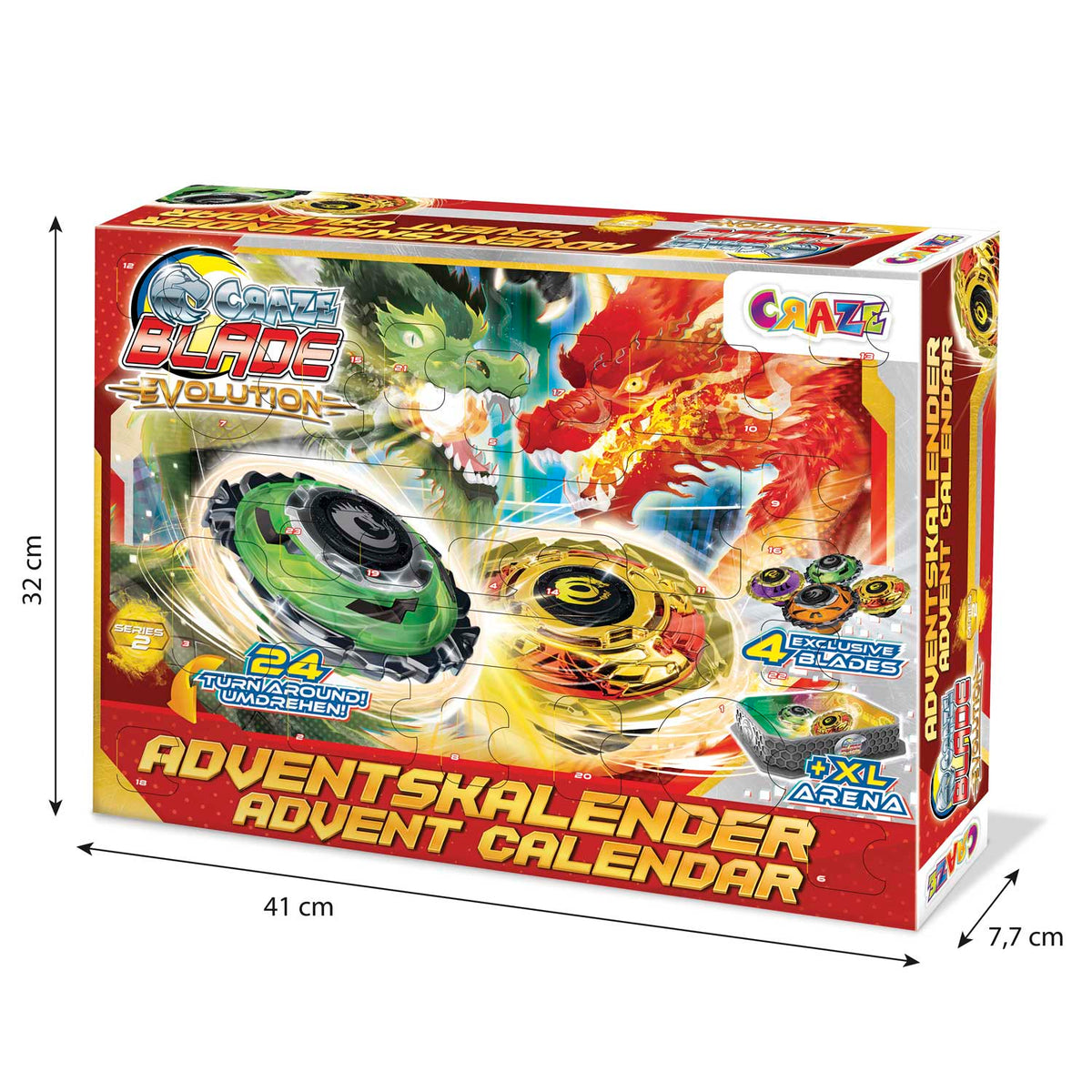 CRAZE BLADE Adventskalender – Kampfkreisel mit XL Battle Arena, 2 Startern & 24 Überraschungen, ab 8 Jahren