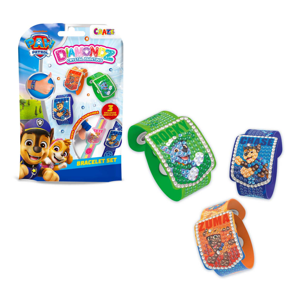 DIAMONDZ PAW PATROL Armband-Set – Kreatives Diamond Painting Schmuck-Bastelset mit 3 Armbändern