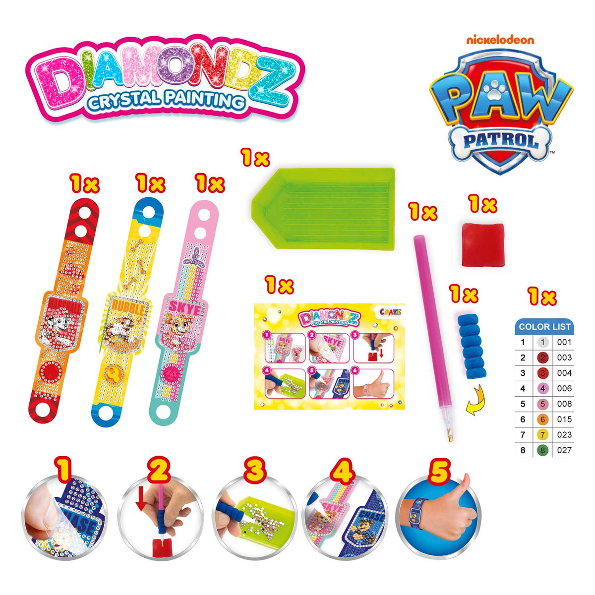 DIAMONDZ PAW PATROL Armband-Set – Kreatives Diamond Painting Schmuck-Bastelset mit 3 Armbändern