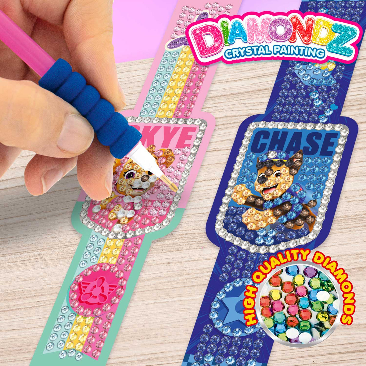DIAMONDZ PAW PATROL Armband-Set – Kreatives Diamond Painting Schmuck-Bastelset mit 3 Armbändern