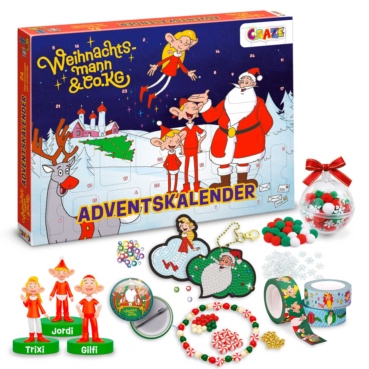 CRAZE Weihnachtsmann Adventskalender – 24 Überraschungen mit Spielzeug & Zubehör.