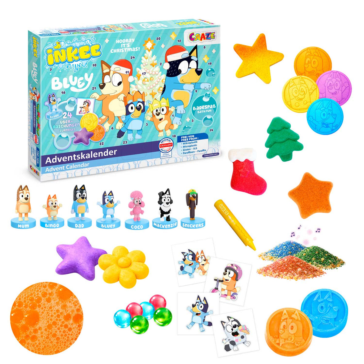 INKEE Bluey Adventskalender – 24 Badeüberraschungen für Kinder